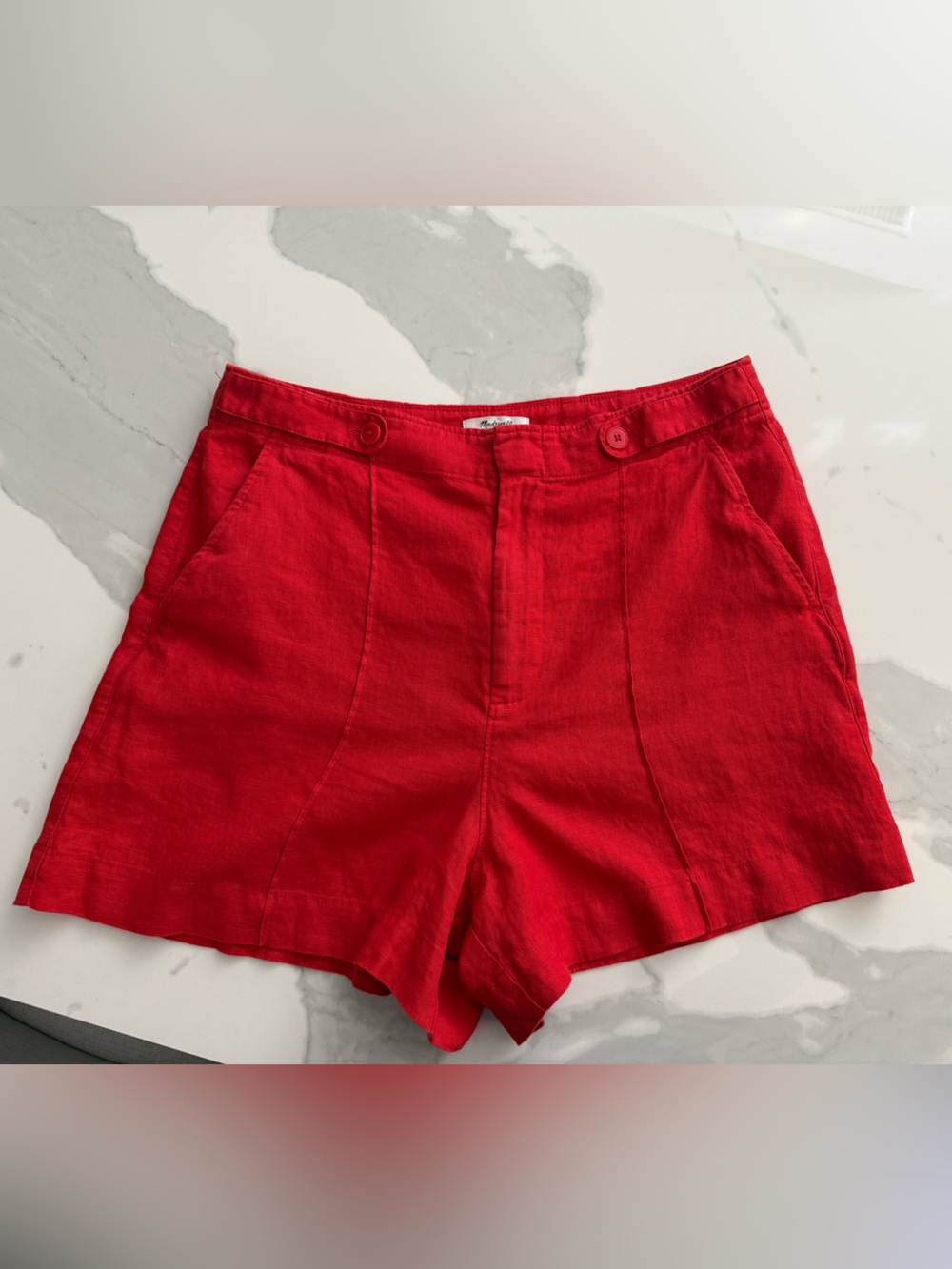 Madewell Red High-Waist Linen Women's Shorts, Sz 12